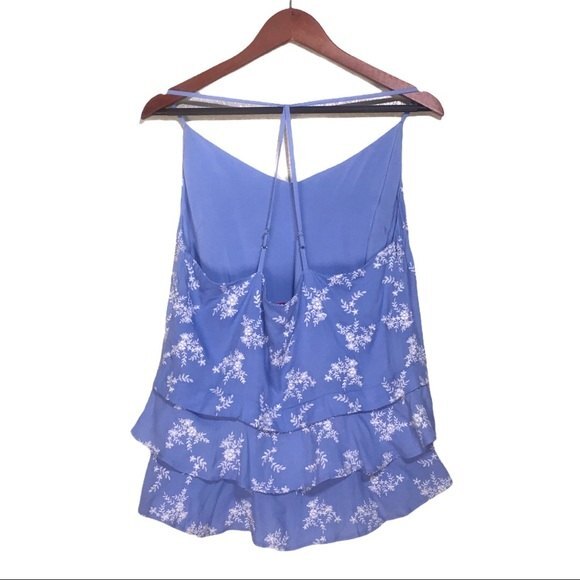 Revolve Devlin Macey Floral Embroidered Tiered Ruffle Blue/White Cami Top - Picture 4 of 8
